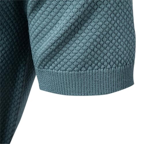 Men Lapel Button Knitted Pullover Solid Casual Short Sleeved Golf Breathable Sweater4