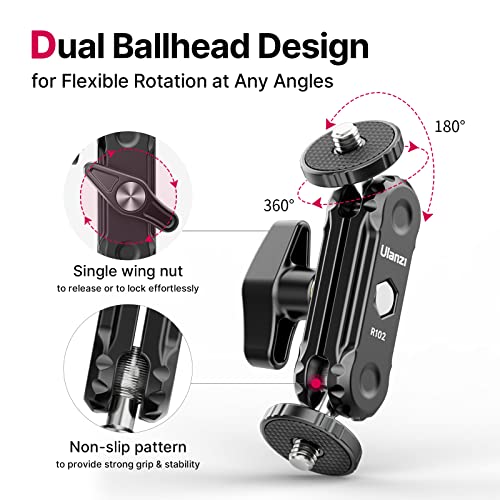 Image of ULANZI Magic Arm with Double Ballhead 1 /4 inch Screw, Compatible with Universal Monitor Mount for Camera, Video Shooting Photography Accessories Microphone Fill Light Bracket