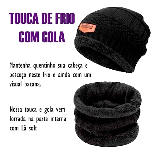 Touca De Frio De Lã + Gola Forrada Inverno Aconchegante Masculino Feminina Tamanha Unico PLUSSMAR (A