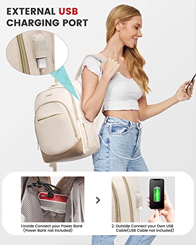 Lovevook Laptop Backpack Purse For Women, 15.6 Inch Anti Theft Travel Backpack With Usb Port, Large Capacity Work Computer Bag, Stylish Casual Daypack For College, Khaki & Pinkish Beige #TOP4
