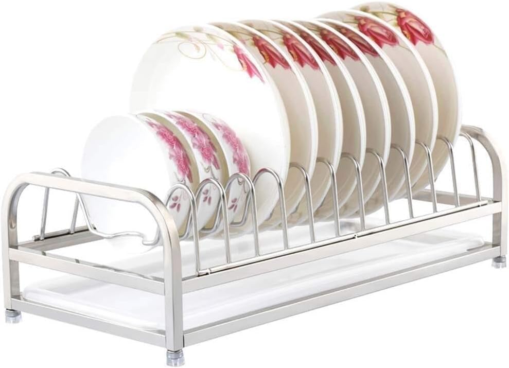 Stainless Steel Dish Drying Rack with Removable Drainer Tray, Countertop Plate Rack with Drainboard