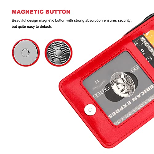 Image of KIHUWEY Compatible with iPhone 13 Pro Case Wallet with Credit Card Holder, Premium Leather Magnetic Clasp Kickstand Heavy Duty Protective Cover for iPhone 13 Pro 6.1 inch(Red)