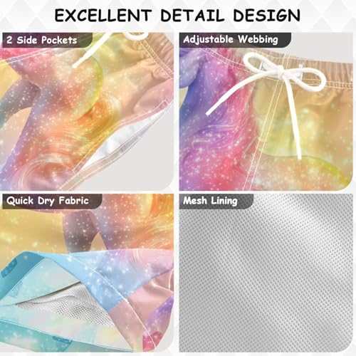 Pigsaly Boys' Swim Board Shorts Rainbow Unicorn Glitter Boy's Swim Trunks Kids Swimwear 2T3