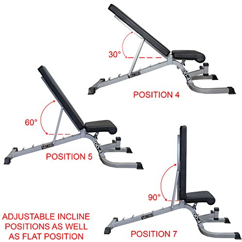 Valor Fitness DD Adjustable Flat, Incline, Decline Bench with Leg Support - 7 Position Back Pad, 4 Position Seat Pad, DD-4 Adjustable Bench