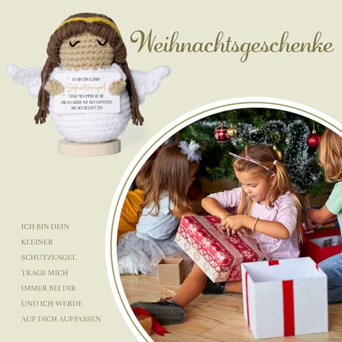 BETESSIN Schutzengel Geschenk - Pocket Hug Engel-Figur aus Strickwolle - Positive Kartoffel Deutsch - Kreative Schutzengel Glücksbringer Geschenke zur Taufe, Weihnachten, Geburtstag, Firmung UVM.