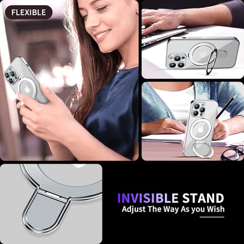 Image of Magnetic for iPhone 13 Pro Case with Invisible Stand[Compatible with MagSafe][Full Camera Lens Protector][Military Drop Protection] Shockproof Not Yellowing Clear Slim Soft for Women Men