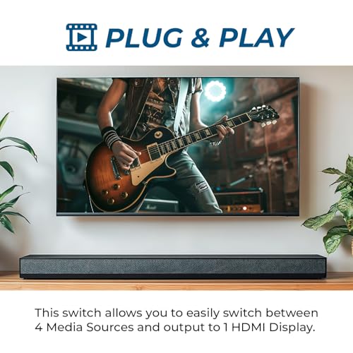 Image of OREI 4-Port eARC 8K Audio Extractor 4x1 Switch for Monitors TVs, Extract Dolby Atmos to Convert Sound bar 4K @ 120hz 18G ARC HDCP 2.3 Perfect for 8K Displays, CEC, Remote Control Works for Sonos Bose