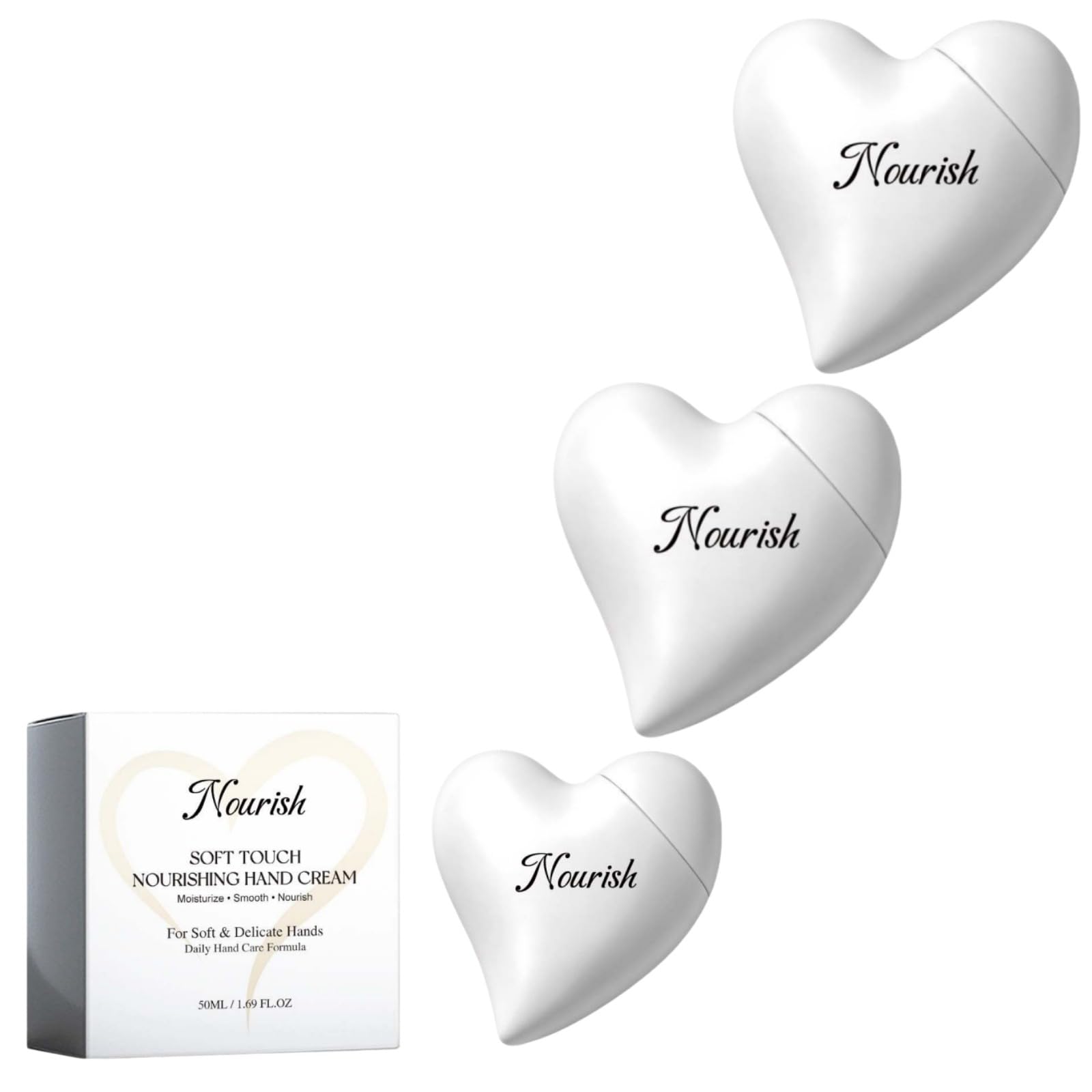 Crema de manos nutritiva con forma de corazón, 50 ml, cuidado hidratante para manos suaves | Crema de manos en embalaje de corazón de moda, fórmula nutritiva e hidratante para suavizar las manos secas a diario