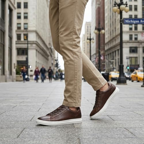 Image of Arkbird Casual Sneakers, Breathable Lace-Up Leather Walking Shoes Comfortable Fashion Sneakers for Men Daily Work