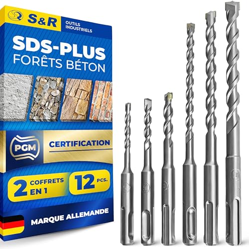 Foret Béton SDS-Plus S&R pour perforateur mèche maçonnerie brique 12 pcs