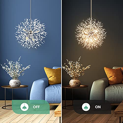 Modern Crystal Chandeliers Firework, Semi Flush Mount Ceiling Light Fixtures, 8-Light Chrome Dandelion Chandelier, Stainless Steel Pendant Light For Bedroom Foyer Hallway Entryway Kitchen, G9 Socket #TOP2