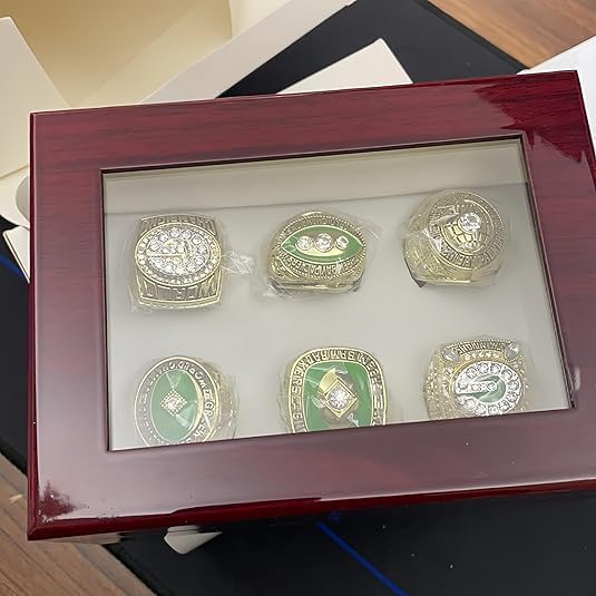 NATIONAL FOOTBALL CHAMPIONSHIP RING 1961 1965 1966 1967 1996 2010 GREEN BAY ，SIX CHAMPIONSHIP RINGS WITH WOOD BOX GIFT FOR CHRISTMAS AND BIRTHDAY