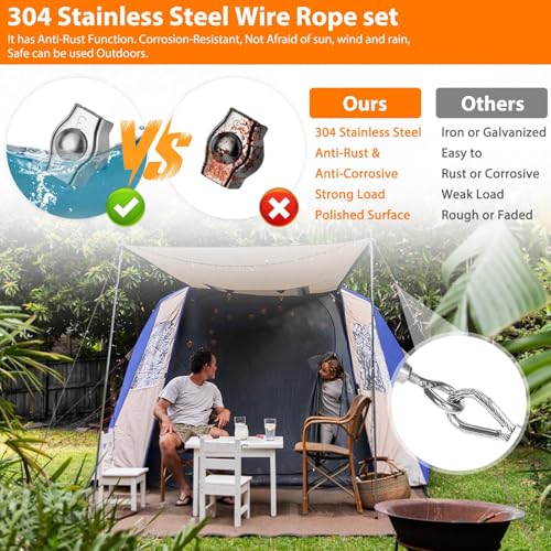 USHOP Drahtseil Edelstahl Set 66pcs,35m/3mm Stahlseil für Rankhilfe mit M5 Spannschloss Seilspanner,304 Edelstahl Drahtseil Spanndraht,Drahtseilklemme,Ösenschraube,Drahtseil Set,Alu Seilklemmen