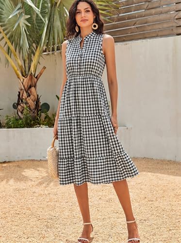 Image of BROVAVE Womens 2026 Summer Sleeveless Shirt Dress Collar Striped V Neck Casual Midi Dresses