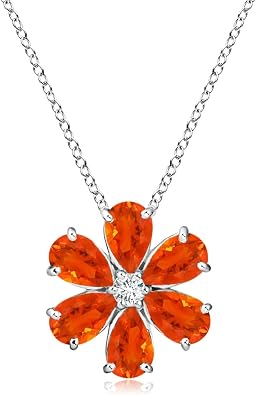 Angara Natural Gemstone Open Cluster Flower Pendant Necklace for Women