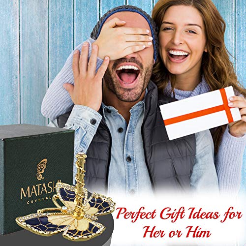 Gift For Mom Prime Delivery - Blue Enamel And Gold Plated Butterfly Jewelry Stand Organizer Ring Holder For Women Embellished With Crystals Beautiful Gift For Mother's Day Birthday Anniversary Matashi #TOP6