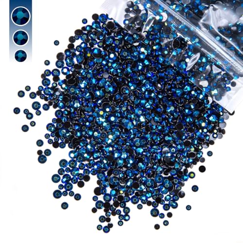 qiipii 3mm 4mm 5mm Mix Ink Blue Resin Rhinestones for Crafting Navy Blue Flatback Jelly Stones Bulk SS10 SS16 SS20 Diamonds Gems for Nails Face Eyes Makeup Tumblers Bottles DIY Crafts Clothes Shoes