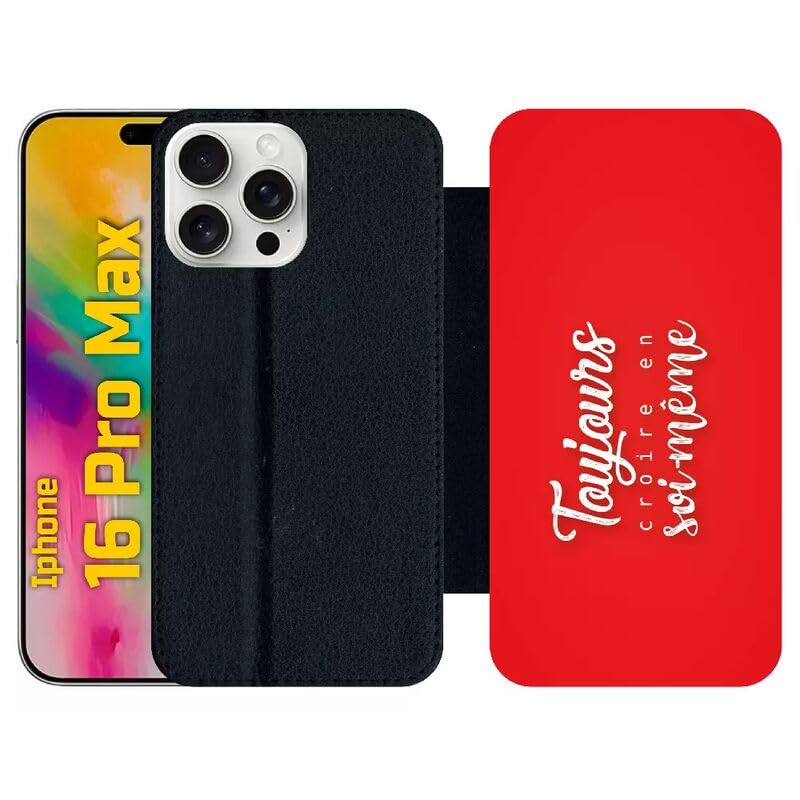 Étui à rabat iPhone 16 Pro Max noir en simili-cuir
