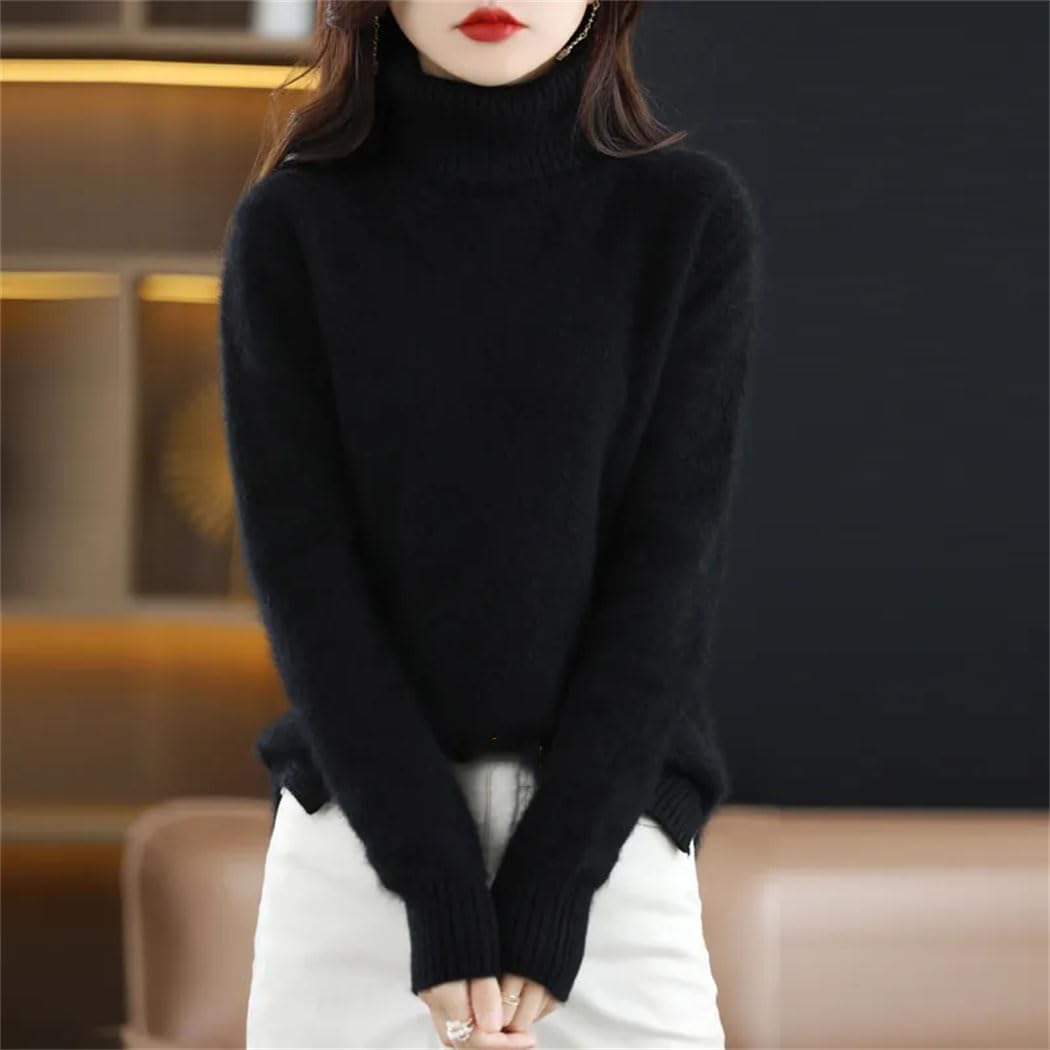 Maglione da donna in lana di visone fine autunno inverno allentato solido interno con collo alto in maglia fondo a maniche lunghe
