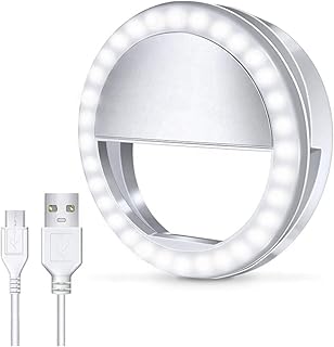 Orco Selfie Ring Light, [New Version] 36 LED Universal Ring Light Clip on Phone Ring Light Rechargeable, 3 Level Brightness Selfie Light for Any Phone Video Laptop (White)