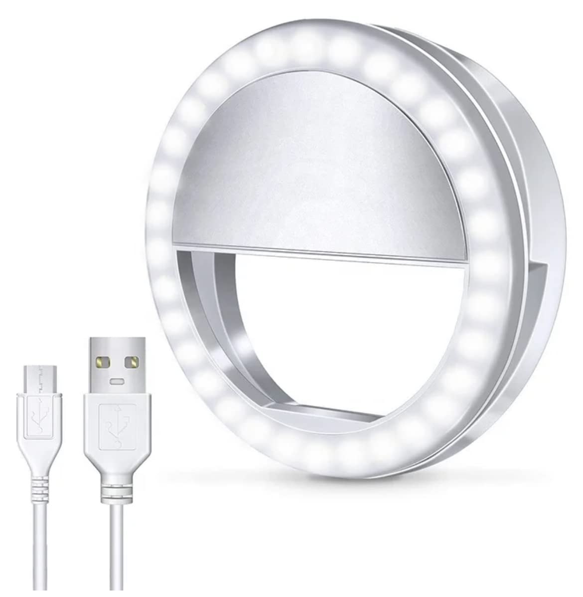 Orco Selfie Ring Light, [New Version] 36 LED Universal Ring Light Clip on Phone Ring Light Rechargeable, 3 Level Brightness Selfie Light for Any Phone Video Laptop (White)
