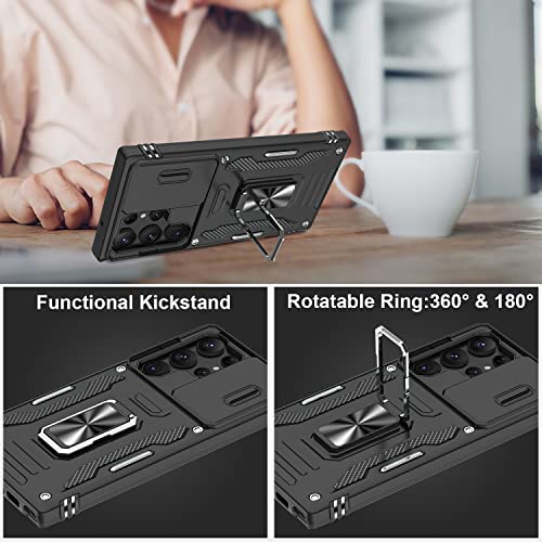 Ikazz Galaxy S23 Ultra Case With Camera Cover,Samsung S23 Ultra Cover Pass 16Ft Drop Test Military Grade Shockproof Protective Phone Case With Kickstand For Samsung Galaxy S23 Ultra Black #TOP4