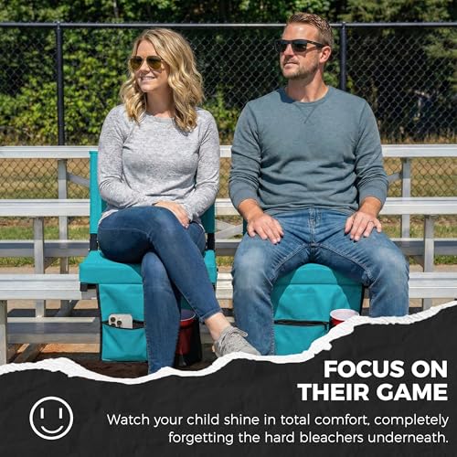 Image of SPORT BEATS Stadium Seats with Back Support Bleacher Chairs with Back and Cushion Thick Padded Bleacher Seats Includes Shoulder Strap Cyan 1pc Regular - 17 inch W x 12 inch D x 16.5 inch H