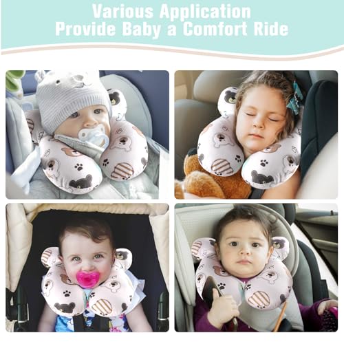 Image of vocheer Baby Travel Pillow(Upgraded), Head and Neck Support Pillow for Pushchair, Car Seat, Stroller, Bouncer, Cotton(Bear)