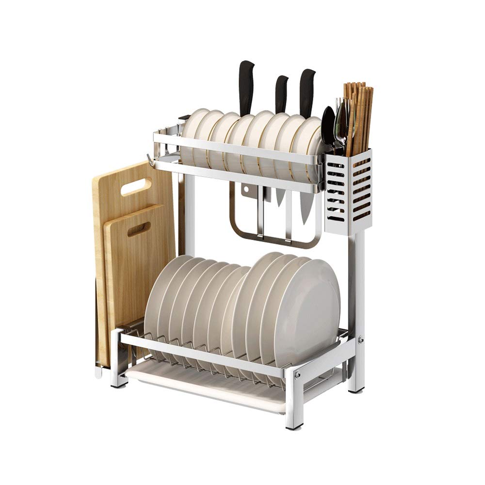 RajoNN Rejilla para Platos de Acero Inoxidable 304 Rejilla para escurrir Filtro de Secado Vajilla Caja de Almacenamiento Platos Suministros para Platos Estantes de Cocina 2 Capas