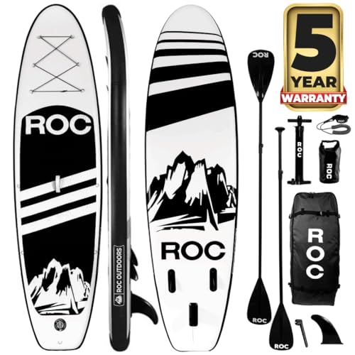 Roc Inflatable Stand Up Paddle Board with Premium SUP Paddle Board Accessories, Wide Stable Design, Non-Slip Comfort Deck for Youth & Adults (Black)