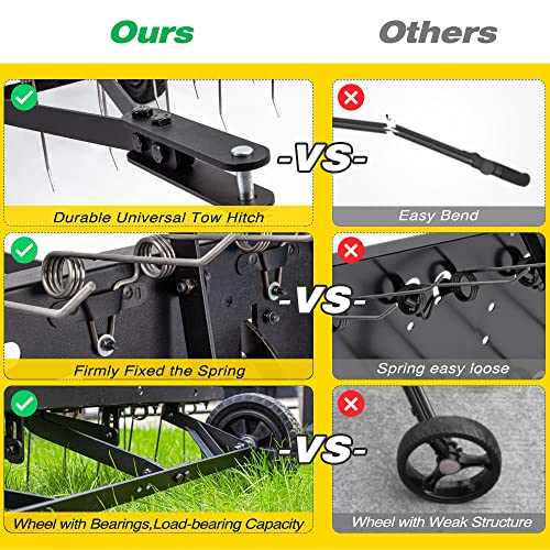Suchtale 40inch Tow Behind Dethatcher with 20 Spring Steel Tines,Lawn Sweeper Garden Grass Tractor Rake Removes Thatch from Large Lawns, Riding Lawn Mower Attachments for Outdoor Yard Tools Lawn Care