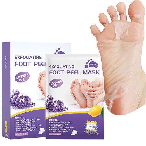 Foot Peel Mask 5 Pack, Exfoliator Peel Off Calluses, Remover Hard Skin, Repair Dry Cracked Rough Feet,Peeling Away Dead Skin, Baby Soft Smooth Touch， Foot Care For Men and Women (Lavender)
