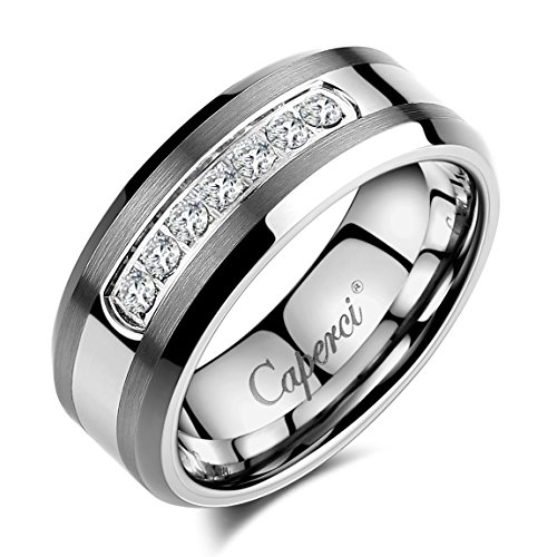 Caperci Men's 8mm CZ Diamond Tungsten Carbide Wedding Band Ring Size 13