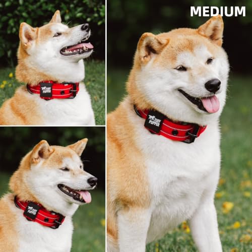 Image of Tuff Pupper Heavy Duty Tactical Dog Collar | 1.5 inch Wide Ballistic Nylon | Reflective Stitching | Integrated ID Tag Holder | Stainless Steel Buckle | Padded Lining | Medium & Large Dogs (Red, Medium)