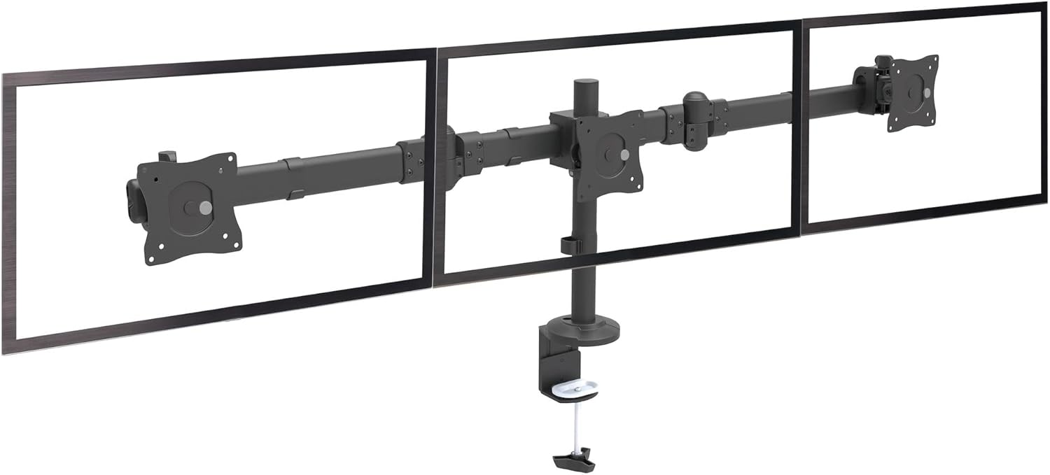 StarTech.com Desk Mount Triple Monitor Arm - Ergonomic VESA 3 Monitor Mount up to 27" - Articulating & Height Adjustable Pole Mount - Tilt/Swivel/Rotate LCD/LED Screen - Desk Clamp/Grommet (ARMTRIO)
