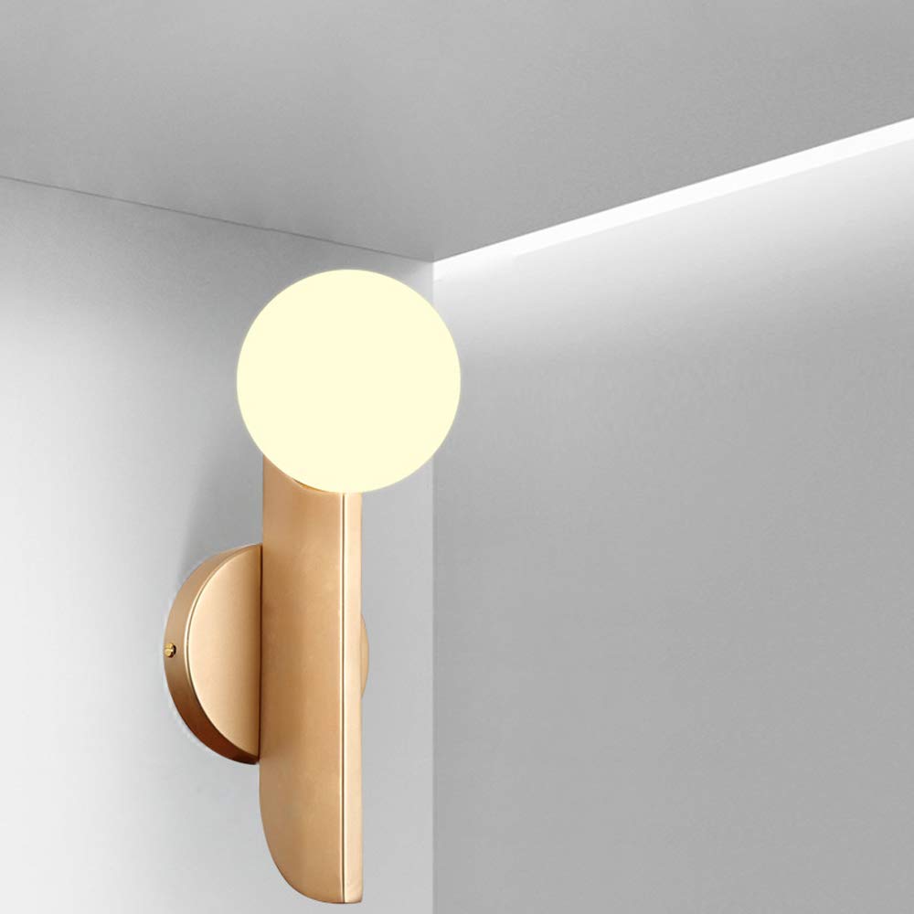 Lámpara de pared Creativa de Interior de vidrio nórdico, lámpara de pared Simple, lámpara de pared con Base de Hierro E27 adecuada para dormitorio, mesita de Noche, escaleras, pasillo, pared, lámpara