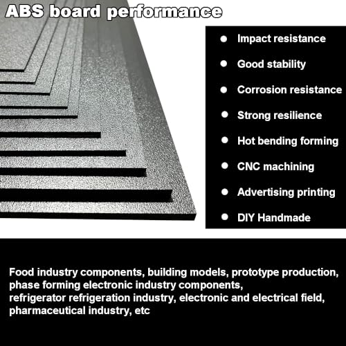 Image of ABS Plastic Sheet 12 inch x 16 inch x 0.06 inch Black Thermoplastic Panel 1 /16 inch Thick (1.5mm) for Crafts, DIY Projects,Plastic Repair - (Matte & Textured Finish) 6-Pack