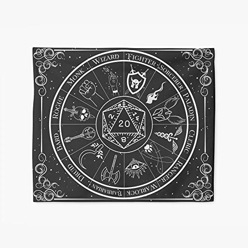 POLYMORPH PRINTS DND 5e Custom Indoor Wall Tapestry, Black and White Dungeons and Dragons Class Zodiac Astrology Home Wall Decor (40