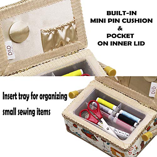D&D Sewing Basket with Sewing Kit Accessories, Small Sewing Box for Kids, Sewing Theme White - Thumbnail 4