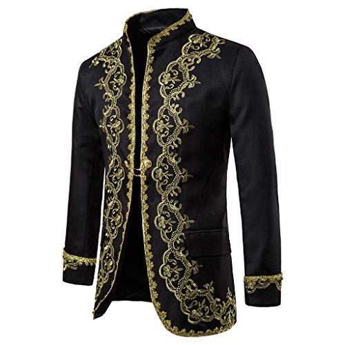 hhaappyy Men's Court Fashion Prince Coats Drummer Parade Punk Officer Prince Uniform Gold Embroidered Jacket Suit Jackets, XX-Large