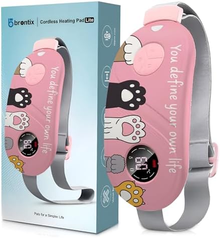 BRONTIX Period Cramp Relief Massager for Women | Portable Cordless Menstrual Pain Relief Heating Pad with 6 Heat & Massage Modes | Electric Periods Cramp Massager | Perfect Gifts for Woman