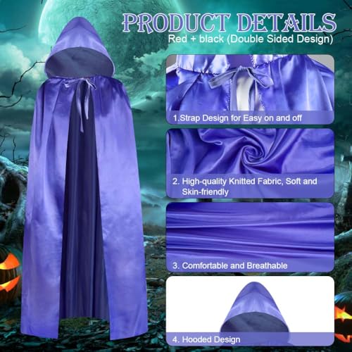 Aomig Schwarzer Umhang Vampir Umhang Jedi Mantel Mittelalter Umhang mit Kapuze für Erwachsene Unisex Scream Kinder Cape Kostüm Halloween Costume Maskerade Familienfeier Karneval Cosplay (Blau-150cm)