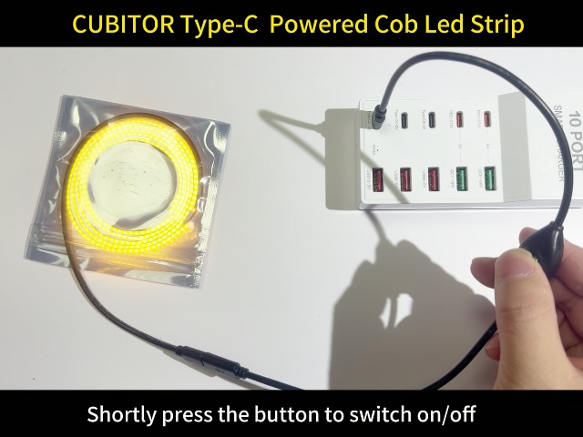 Image of USB Type-C Powered 1M /3.28Ft 5V COB LED Strip Light with Dimmer of Memory Function,Warm White 2700K,640LEDs,Flexible Tape Light for TV Monitor Backlight,Mirror,Cabinet,Wardrobe,Cupboard DIY Lighting
