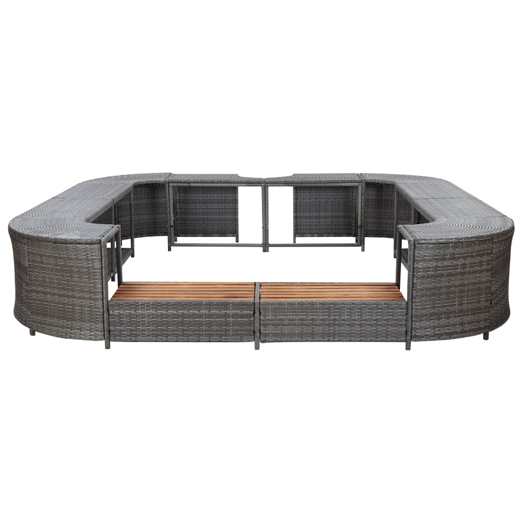 vidaXL Gray Poly Rattan Square Hot Tub Surround - Weather-Resistant Acacia Wood Steps - Durable PE Rattan & Powder-Coated Steel Frame for Gardens, Patios, and Deck Areas