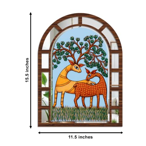 Image of Artvibes Nature Home Wall Decoration | Jharokha Mirror | Wall Hanging Decor for Living Room, Bedroom, Hall, Dining Room, Foyer, Office & Entryway | Gift (WH 12040N), Set of 2
