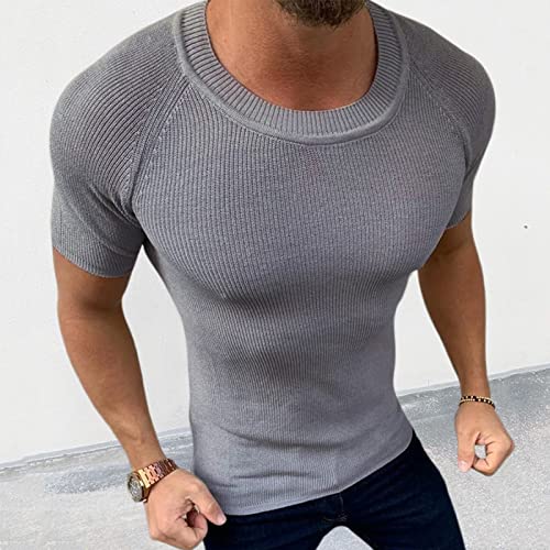 Pull manches courtes homme coupe ajustée extensible de couleur unie - 3