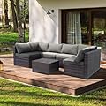 Decksplore 7 Piece Outdoor Patio Furniture Set, Rattan Weather-Resistant Outdoor Conversation Set, Outside Furniture Patio Sectional Sofa Set with Thick Cushions and Coffee Table, Gray