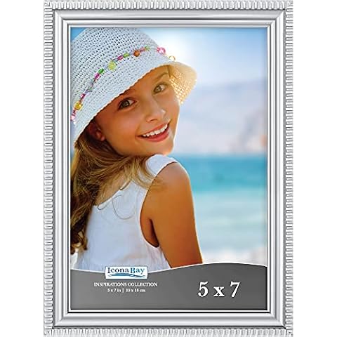 Icona Bay 7x5 Silver Picture Frame Beautifully Detailed Moulding, Contemporary Picture Frame, Wall Mount or Table Top, Inspirations Collection Cover