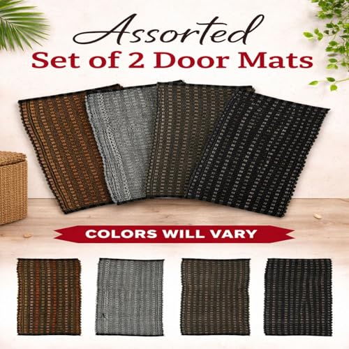 Image of Door Mat | Anti-Skid Trapper Rectangular Mat for Door Entrance 22x15 Inch | Floor Mat for Home Entrance | Door Mat Multicolor | Pack of 2.