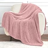 DISSA Throw Blanket, Super Soft Cozy Fuzzy Plush Warm Blankets & Throws for Couch, Sofa, Chair, Bed, Camping, Picnic, Travel Lightweight Bed Knitted Light Pink Blanket All Season Use - 51X63